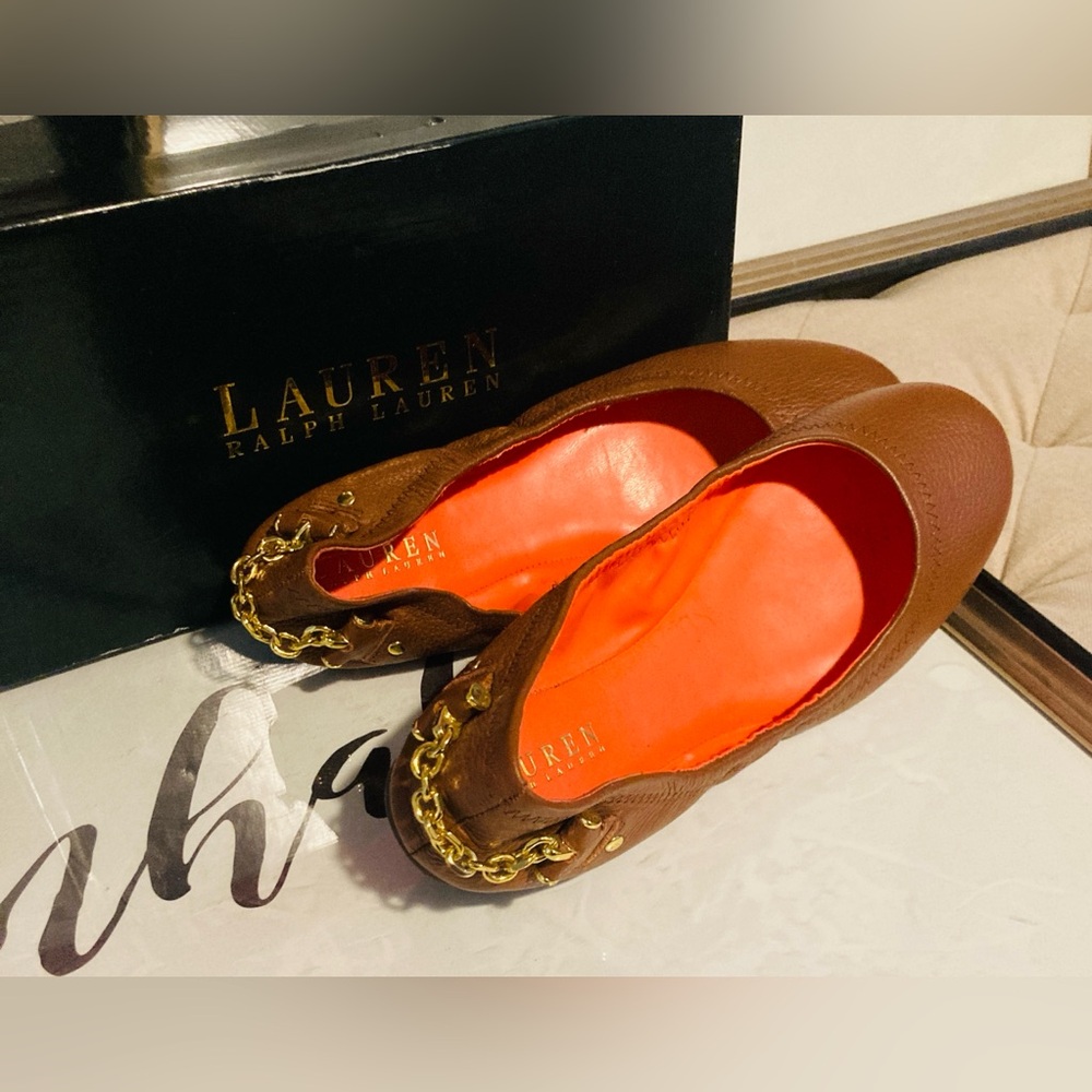 Ralph Lauren Barb Ballet Flats with Gold Chain 8.5